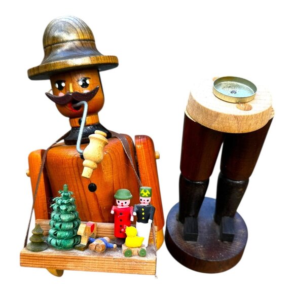 Vtg Erzgenbirge Wooden Incence Smoker Rauchermanner Toy Seller Germany 9.5" - Picture 2 of 9